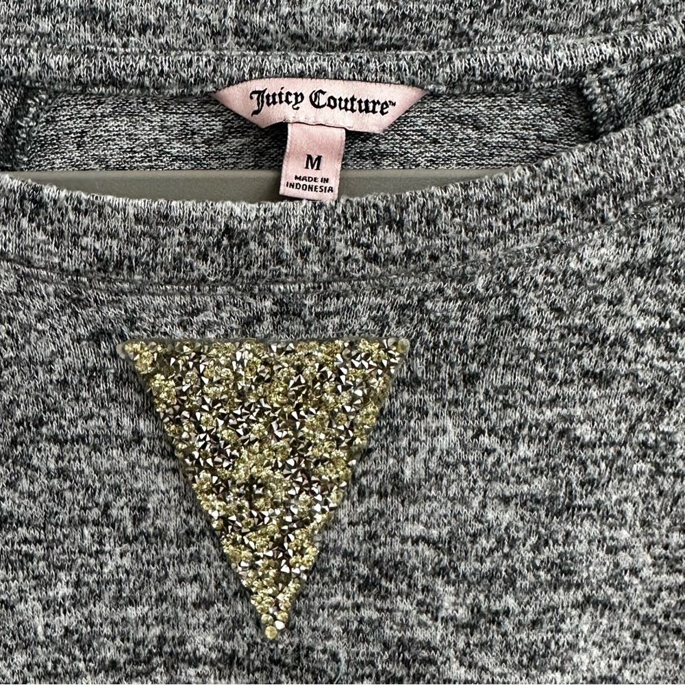 Juicy Couture Gray Space Dye Raglan Pullover Sweater with Crystal Inlay - Size M - Picture 4 of 8